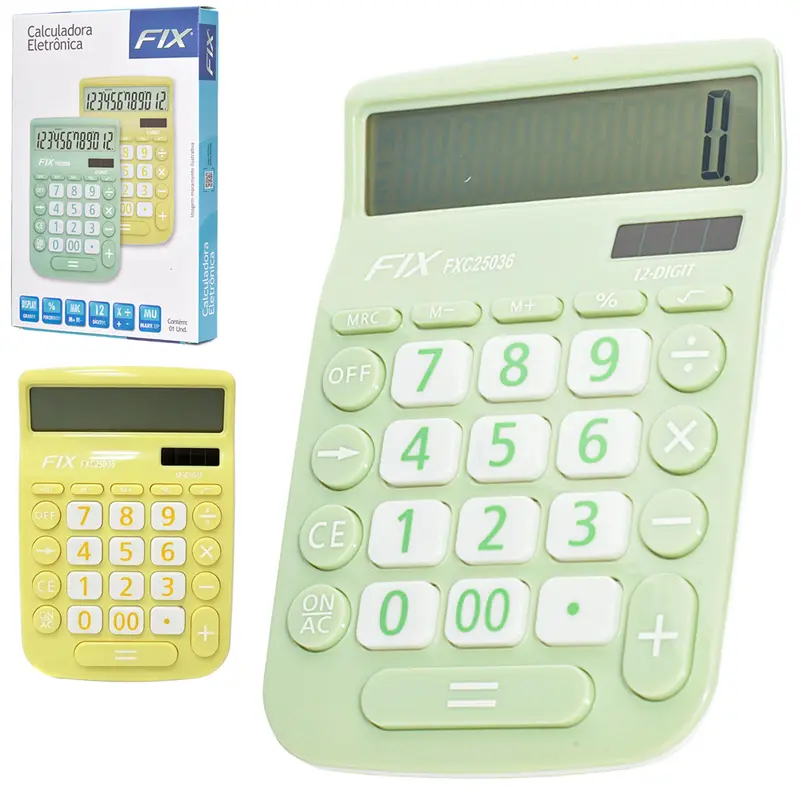 CALCULADORA ELETRONICA 12 DIGITOS A BATERIA / SOLAR 15,8X10,6CM