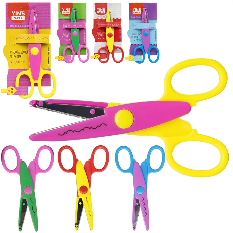 TESOURA ESCOLAR DE PICOTAR ZIGZAG DE INOX YINS PAPER COLORS 5'' 13,5CM NA CARTELA