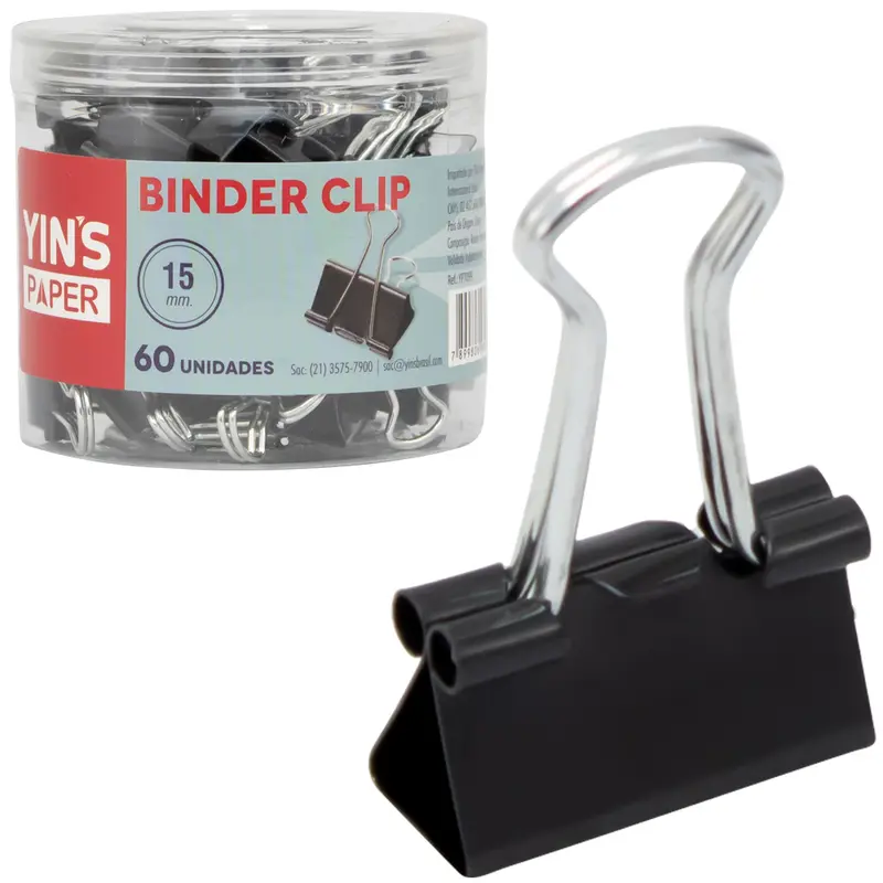 PRENDEDOR DE PAPEL BINDER MINI DE METAL YINS PAPER COM 60 PECAS 15MM 2,5X1,5CM NO POTE
