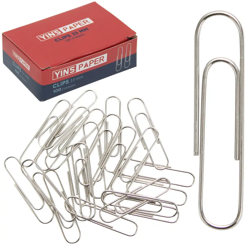 CLIPS DE METAL OVAL YINS PAPER COM 100 PECAS 33MM NA CAIXA