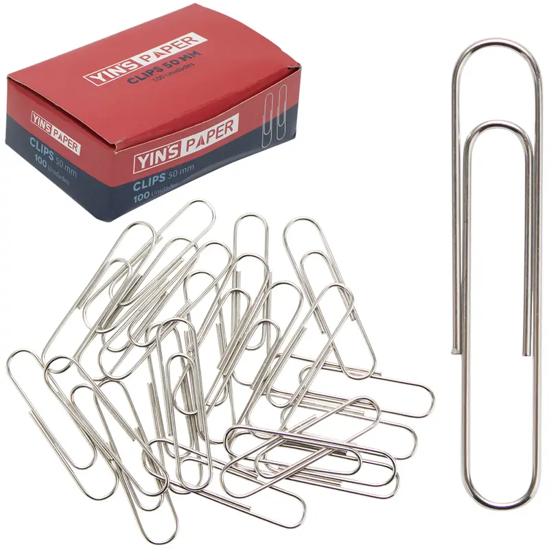 CLIPS DE METAL OVAL YINS PAPER COM 100 PECAS 50MM NA CAIXA