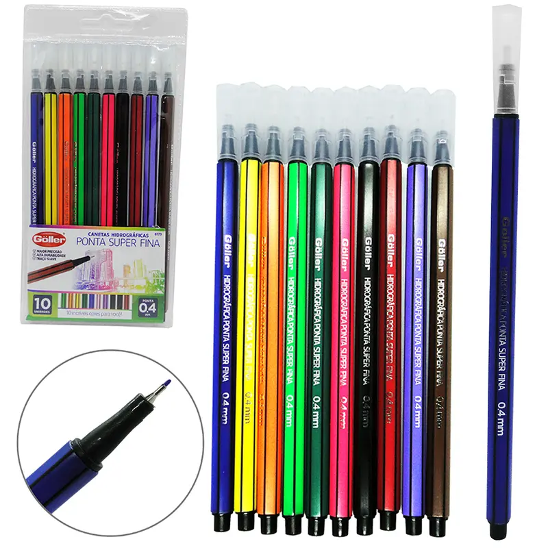 CANETA HIDROGRAFICA COLORS 0.4MM PONTA SUPER FINA COM 10 PECAS