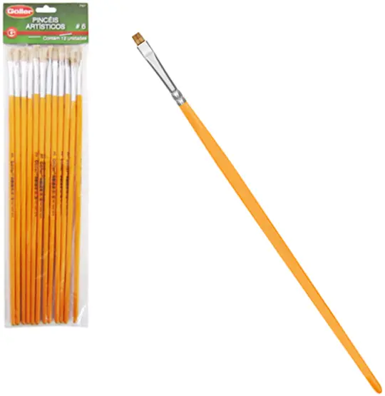 PINCEL ARTISTICO PONTA RETA Nº6 COM 12 PECAS 25CM NA SOLAPA