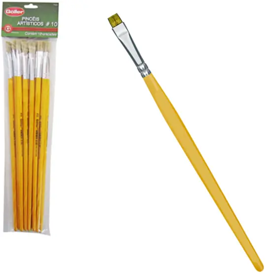 PINCEL ARTISTICO PONTA RETA Nº10 COM 12 PECAS 26CM NA SOLAPA