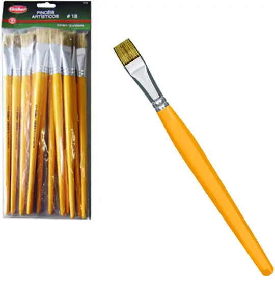 PINCEL ARTISTICO PONTA RETA Nº18 COM 12 PECAS 28CM NA SOLAPA