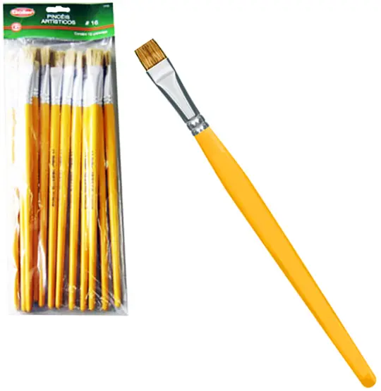 PINCEL ARTISTICO PONTA RETA Nº16 COM 12 PECAS 27,5CM NA SOLAPA