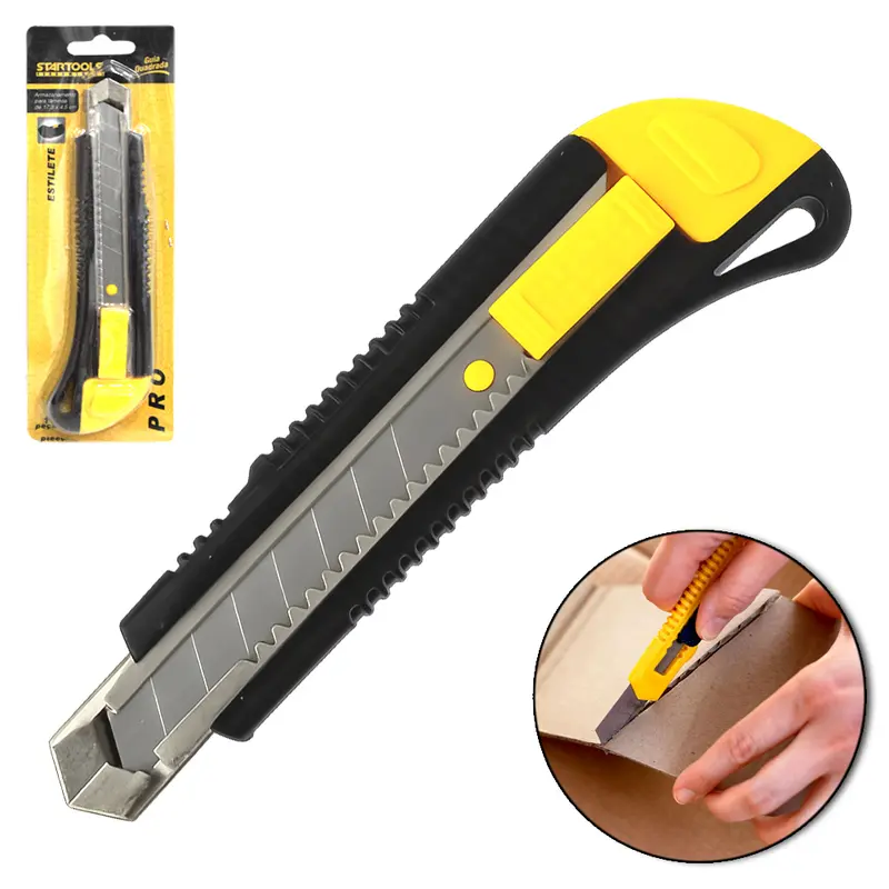 ESTILETE LAMINA LARGA 18MM DE PLASTICO COM TRILHO DE ACO CARBONO PRO 17,3CM