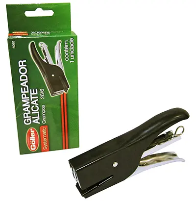 GRAMPEADOR DE METAL / PLASTICO ALICATE SYSTEMATIC PRETO 26/6 14,5CM NA CAIXA