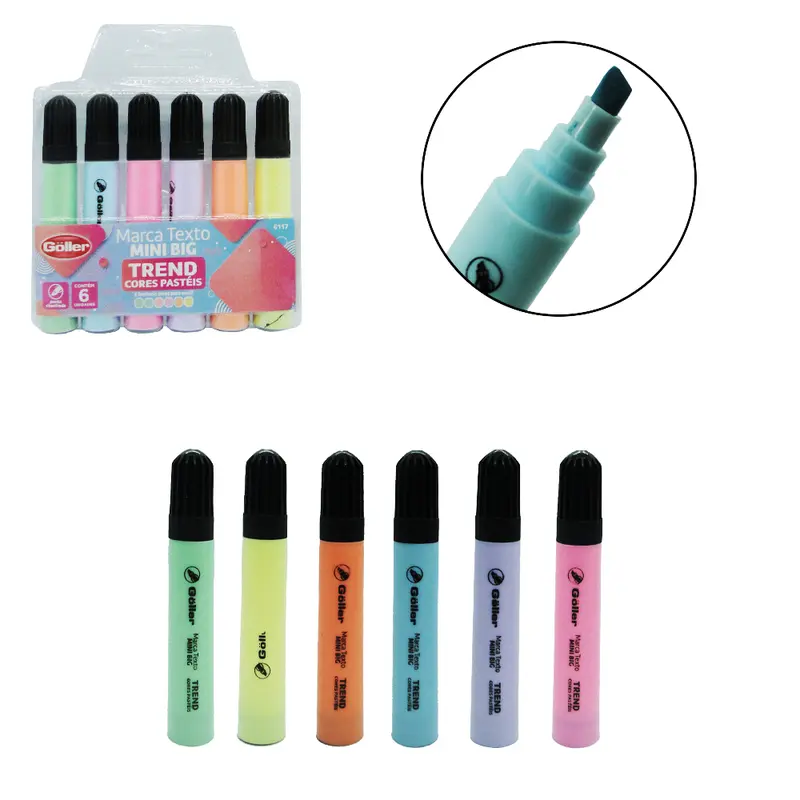 CANETA MARCA TEXTO MINI BIG TREND PASTEIS COM 6 PECAS