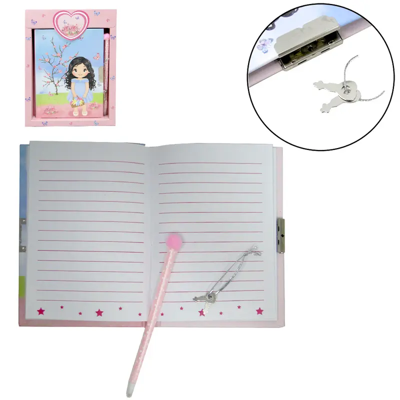 DIARIO MENINA JARDIM COM CADEADO + CANETA 56 FOLHAS 15X11CM NA CAIXA