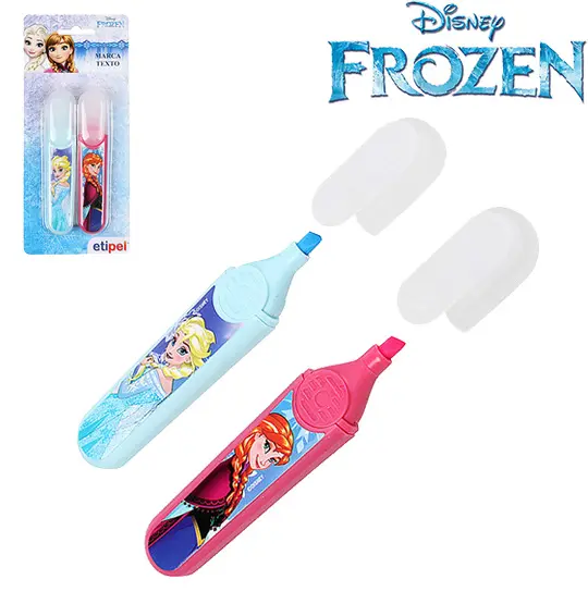 CANETA MARCA TEXTO INFANTIL AZUL/ROSA COM 2 PECAS FROZEN NA CARTELA