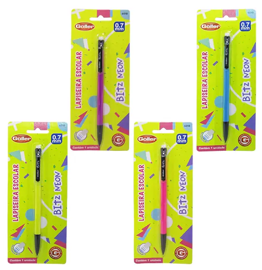 LAPISEIRA BITZ NEON COLORS 0.7MM COM BORRACHA NA CARTELA