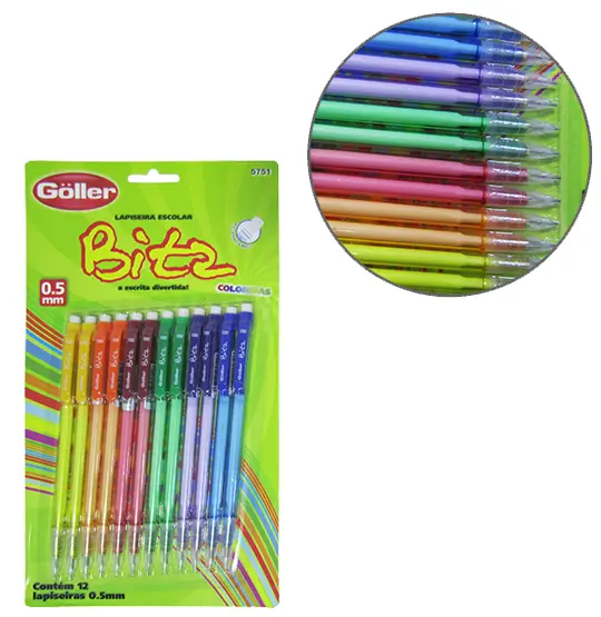 LAPISEIRA BITZ COLORS 0.5MM COM BORRACHA COM 12 PECAS NA CARTELA