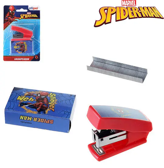 GRAMPEADOR DE METAL / PLASTICO COM EXTRATOR DE GRAMPO + CAIXA COM 500 GRAMPOS HOMEM ARANHA/SPIDER MAN