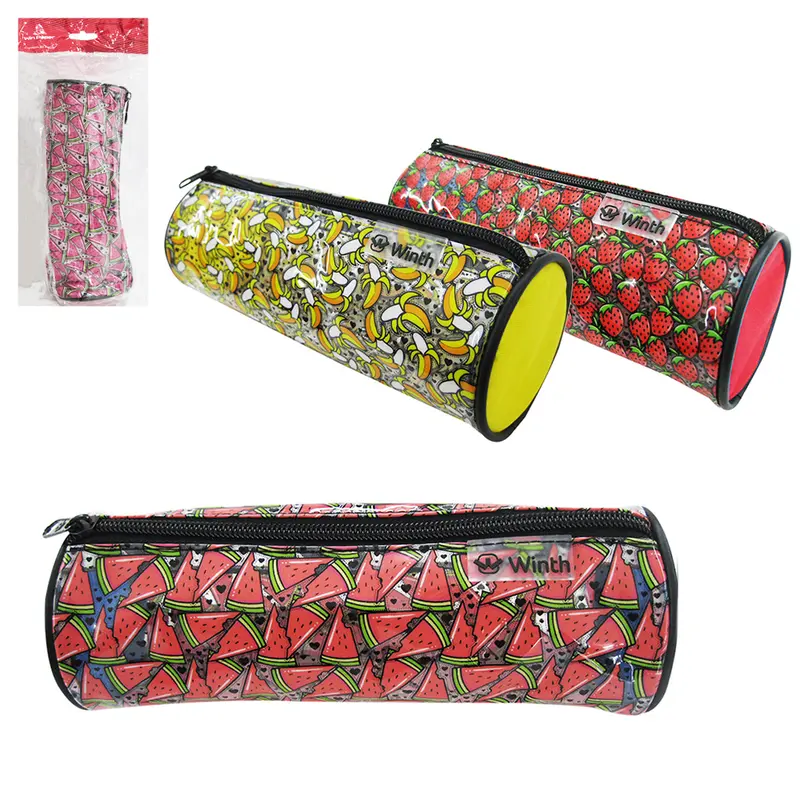 ESTOJO ESCOLAR JUVENIL FEMININO REDONDO FRUTAS 21X7,5CM DE Ø