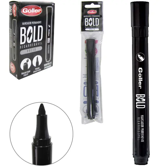 MARCADOR PERMANENTE RECARREGAVEL PRETO BOLD COM 12 PECAS NA CAIXA