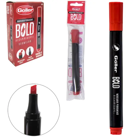 MARCADOR PERMANENTE RECARREGAVEL VERMELHO BOLD COM 12 PECAS NA CAIXA