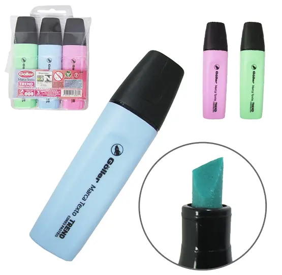 CANETA MARCA TEXTO TREND COLORS COM 3 PECAS