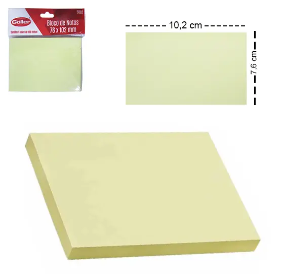 BLOCO DE ANOTACAO STICKER ADESIVO RETANGULAR COM 100 FOLHAS 10,2X7,6CM