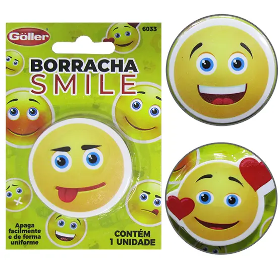 BORRACHA ESCOLAR SMILE SORTIDOS 5CM DE Ø NA CARTELA