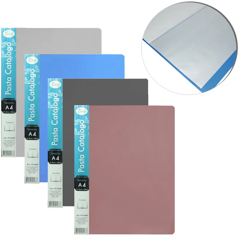 PASTA CATALOGO A4 DE PLASTICO COM 30 ENVELOPES PARA 60 FOLHAS MULTIUSO 31,5X23CM