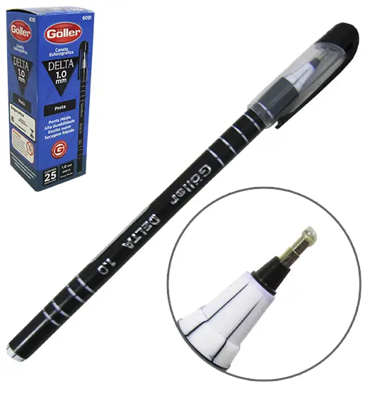 CANETA ESFEROGRAFICA PRETA DELTA 1.0MM ESCRITA SUAVE COM 25 PECAS NA CAIXA