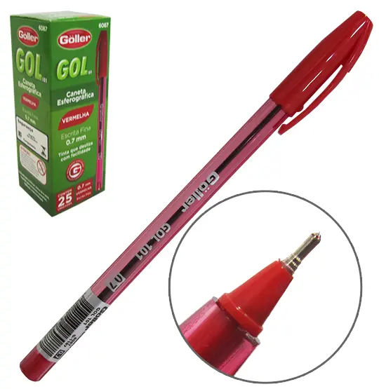 CANETA ESFEROGRAFICA VERMELHA GOL 0.7MM ESCRITA FINA COM 25 PECAS NA CAIXA