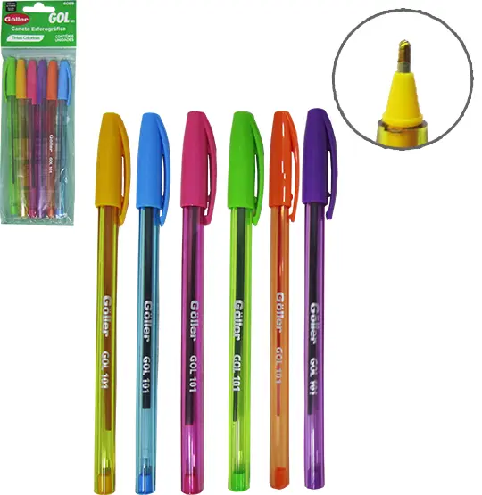CANETA ESFEROGRAFICA GOL 1.0MM ESCRITA MEDIA COLORS COM 6 PECAS NA SOLAPA