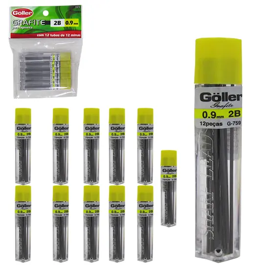GRAFITE PARA LAPISEIRA 2B 0.9MM COM 12 TUBOS NA SOLAPA