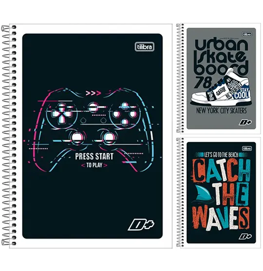 CADERNO D+ UNISSEX ¼ CAPA FLEXIVEL ESPIRAL 48 FOLHAS