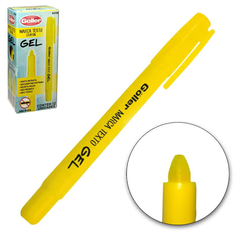 CANETA MARCA TEXTO CRAYON GEL AMARELO COM 12 PECAS NA CAIXA