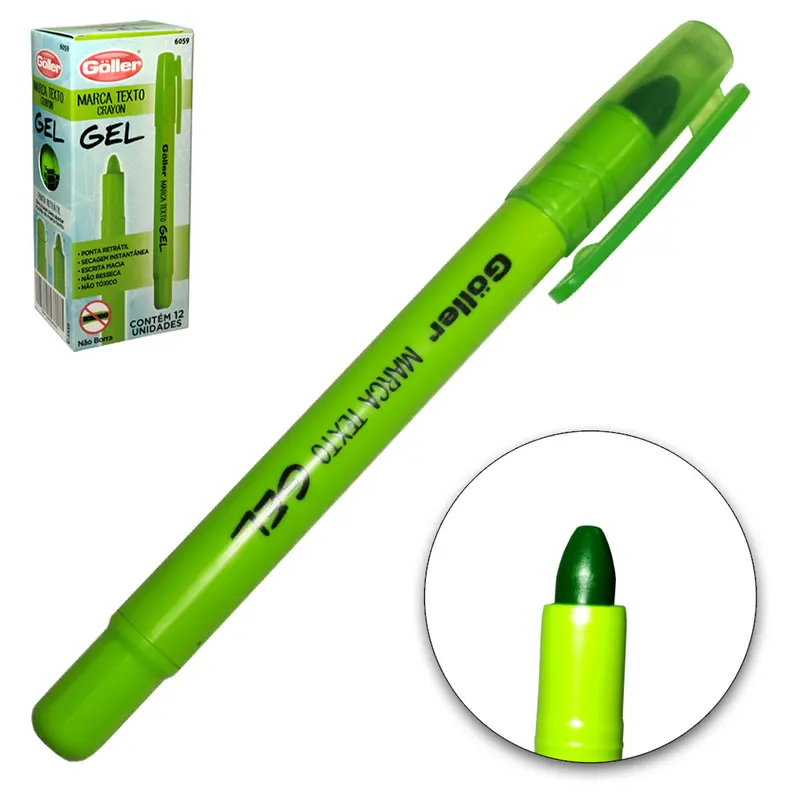 CANETA MARCA TEXTO CRAYON GEL VERDE COM 12 PECAS NA CAIXA