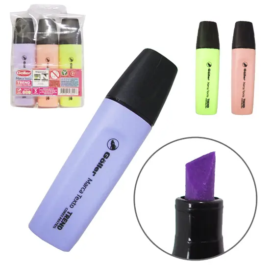 CANETA MARCA TEXTO TREND COLORS COM 3 PECAS
