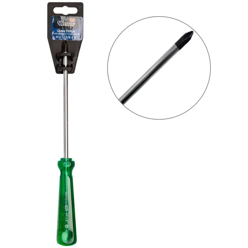 CHAVE PHILIPS ACO CROMO VANADIO COM PONTA IMANTADA + CABO TRANSLUCIDO PRO VERDE ¼X6'' UND