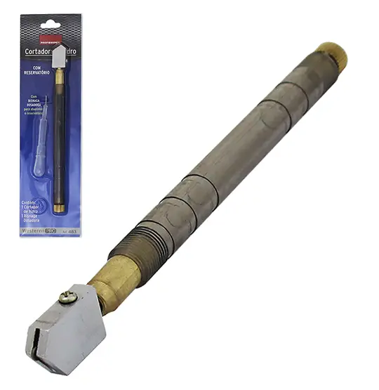 MARCADOR E CORTADOR DE VIDRO PROFISSIONAL COM RESERVATORIO + BISNAGA DOSADORA 17CM