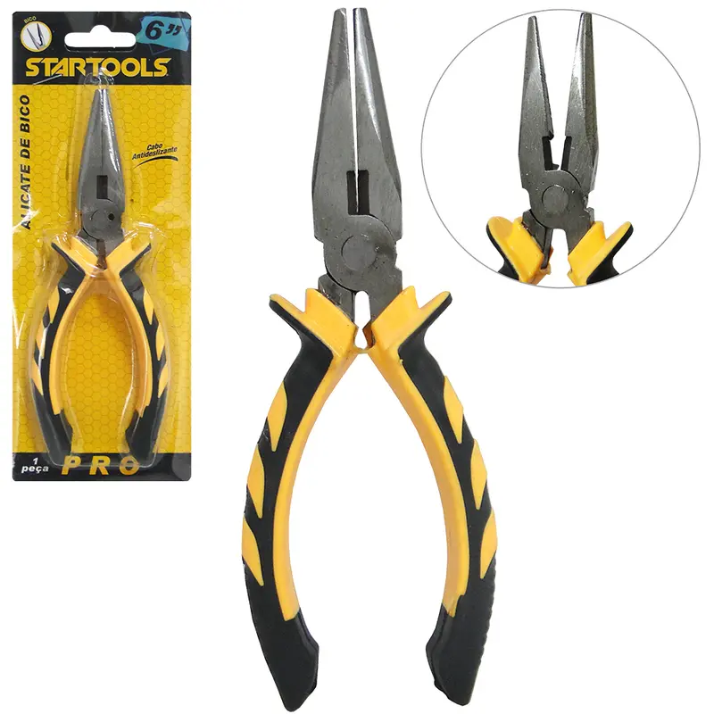 ALICATE DE BICO MEIA CANA RETO 6'' CABO EMBORRACHADO AMARELO/PRETO PRO NA CARTELA