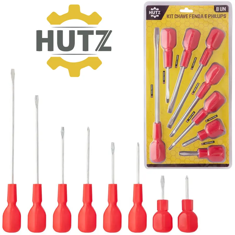 JOGO DE CHAVE DE FENDA E PHILIPS CABO PLASTICO HUTZ 8 PECAS
