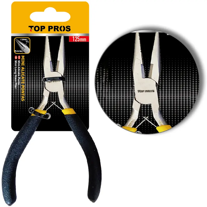MINI ALICATE DE BICO MEIA CANA RETO 4,5'' COM MOLA CABO EMBORRACHADO TOP PROS