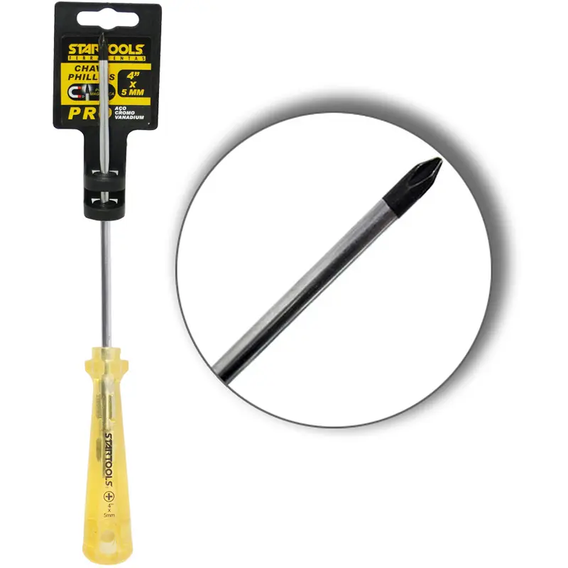 CHAVE PHILIPS ACO CROMO VANADIO COM PONTA IMANTADA + CABO TRANSLUCIDO PRO AMARELO 4''X5MM UND