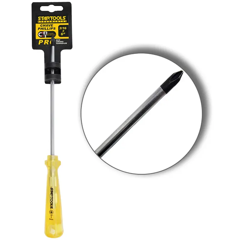 CHAVE PHILIPS ACO CROMO VANADIO COM PONTA IMANTADA + CABO TRANSLUCIDO PRO AMARELO 6''X5MM UND
