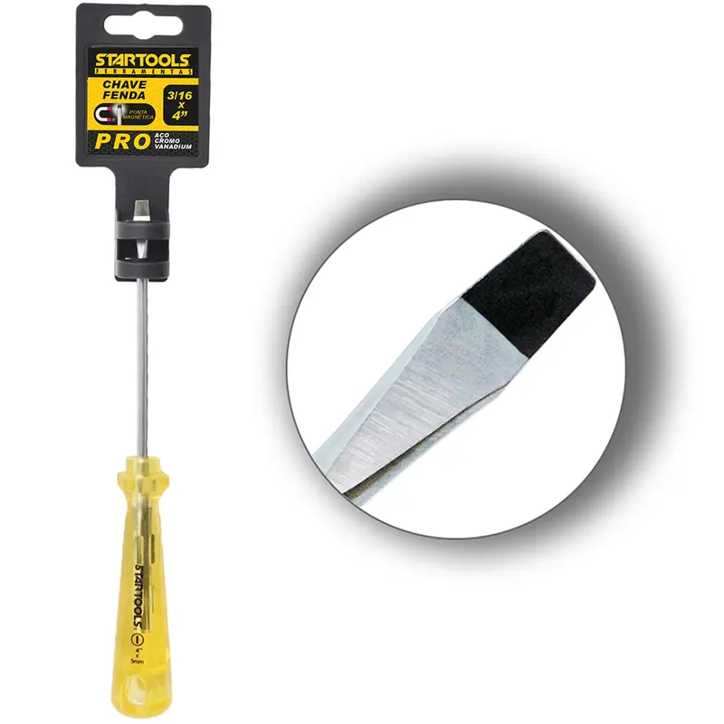 CHAVE DE FENDA ACO CROMO VANADIO COM PONTA IMANTADA + CABO TRANSLUCIDO PRO AMARELO 3/16X4'' UND
