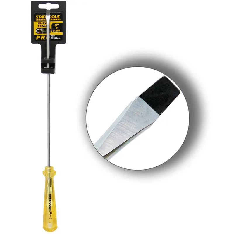 CHAVE DE FENDA ACO CROMO VANADIO COM PONTA IMANTADA + CABO TRANSLUCIDO PRO AMARELO 8''X5MM UND