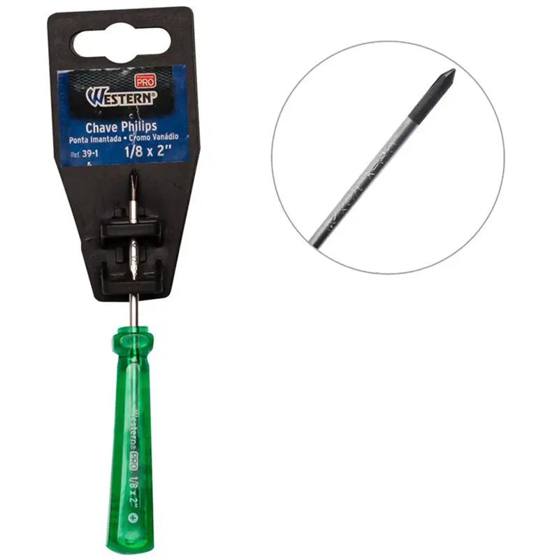 CHAVE PHILIPS ACO CROMO VANADIO COM PONTA IMANTADA + CABO TRANSLUCIDO PRO VERDE 1/8X2'' UND