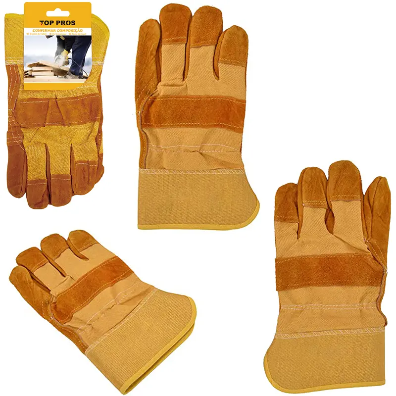 LUVA DE RASPA DE COURO BOVINO TOP PROS COM 2 PECAS 26X14CM