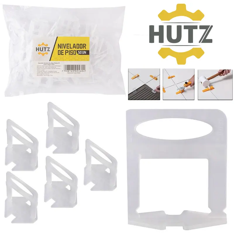 NIVELADOR DE PISO PORCELANATO DE PLASTICO HUTZ COM 50 PECAS 3,5X3,5X3CM