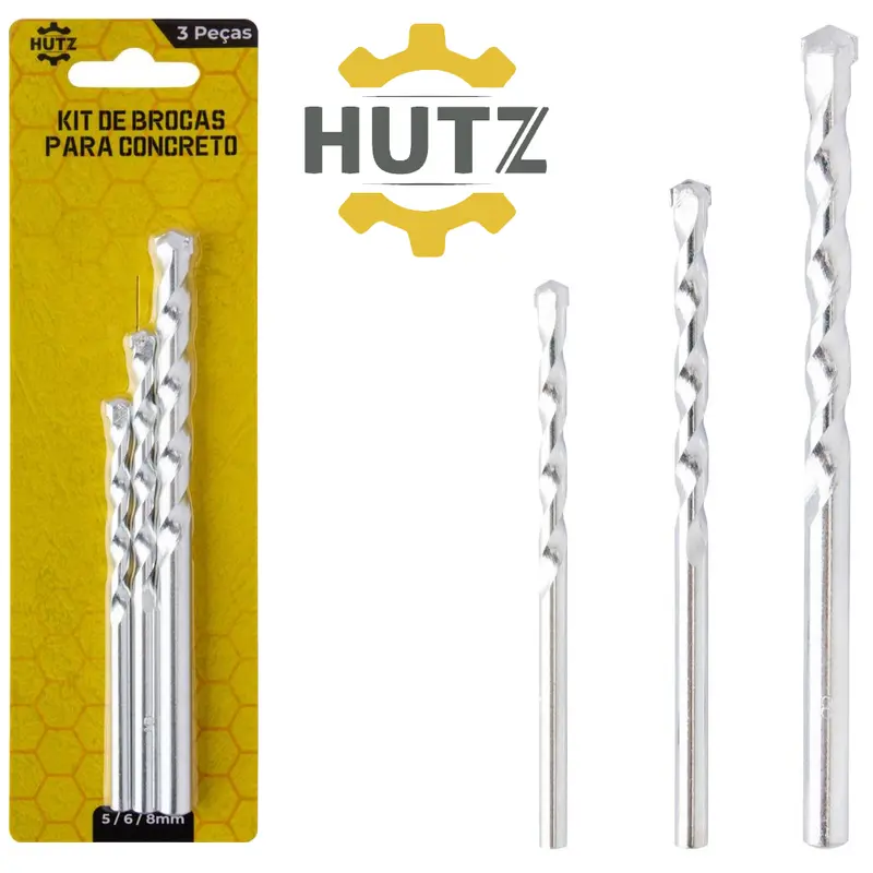 JOGO DE BROCA DE VIDEA / ACO 45 PARA CONCRETO HUTZ COM 3 PECAS 5/6/8MM
