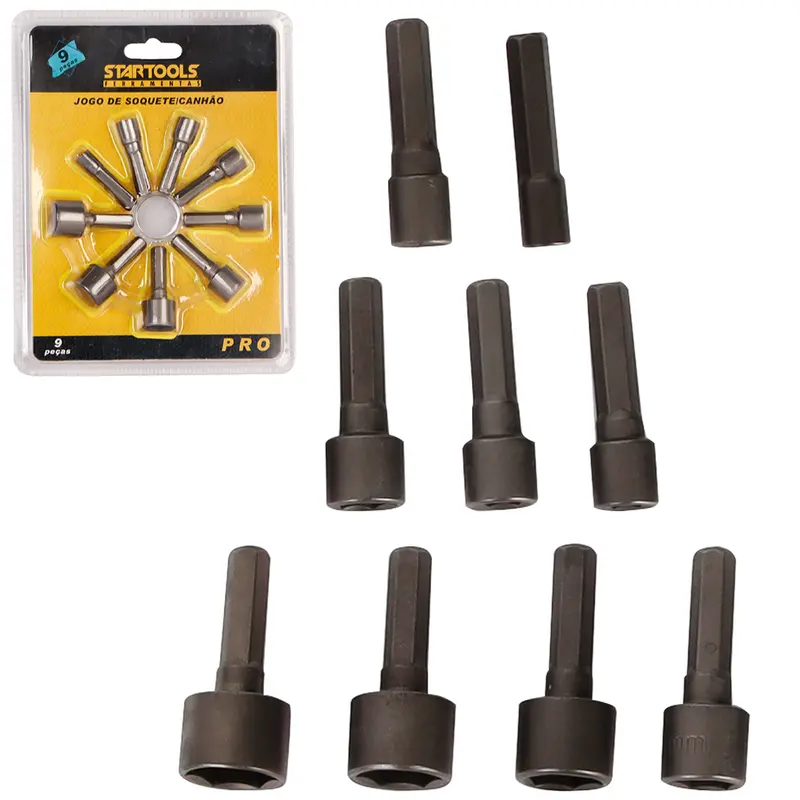 JOGO CANHAO / SOQUETE SEXTAVADO PRO COM 9 PECAS 5/6/7/8/9/10/11/12/13MM