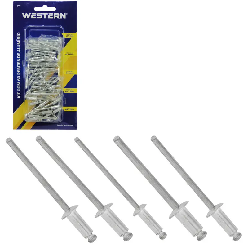 KIT DE REBITES DE ALUMINIO COM 60 PECAS
