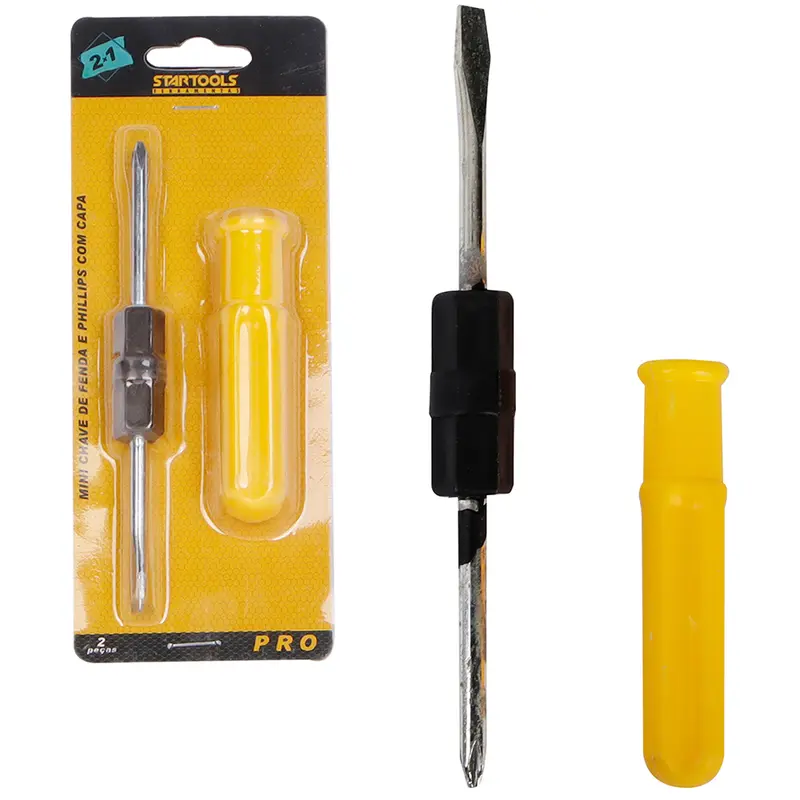 MINI CHAVE DE FENDA / PHILIPS PONTA DUPLA COM CAPA + CABO PLASTICO PRO UND