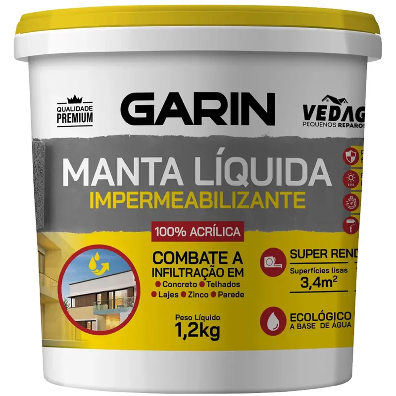 MANTA LIQUIDA IMPERMEABILIZANTE ACRILICA PREMIUM VEDAG CINZA 1,2KG